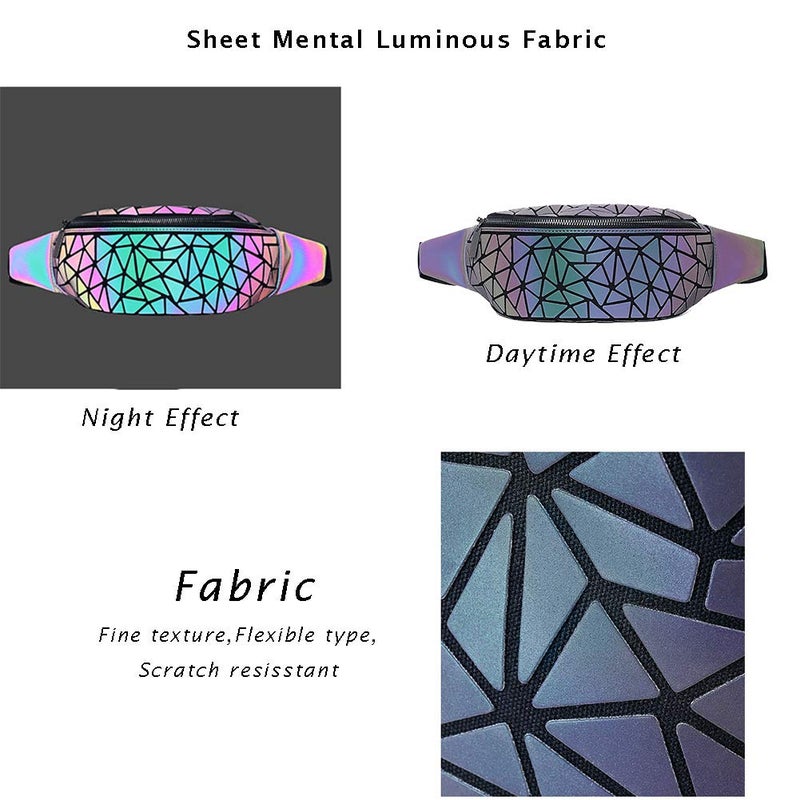 boshiho Fanny Packs for Women Men, Luminous Holographic Chest Bag Geometric Waist Pack for Travel,Rave Festival, Running, Sports (waist bag 01) - Image 3